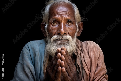 Portrait of an elderly Dalit man, also in his 70s, his posture dignified despite the years of labor and struggle evident in his hands and face © Hanna Haradzetska