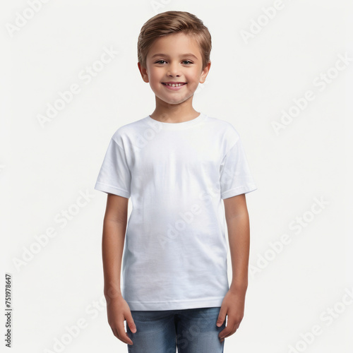 boy wearing white tshirt mock up, kids black tshirt mockup front view