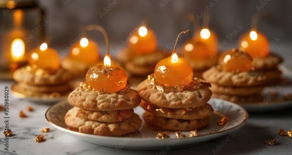 Obraz premium Golden-lit cookies, a cozy delight