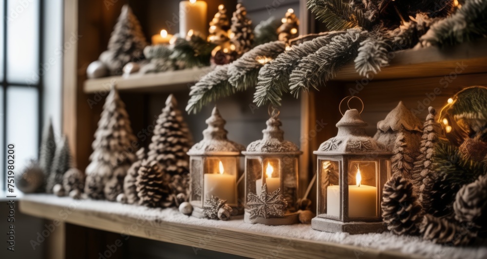  Cozy Christmas decor with warm candlelight and pine cones