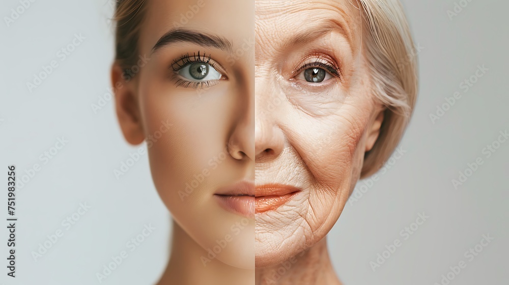 Comparison of the same woman's face when she was young and when she was old Comparison of the same woman's face when she was young and when she was old