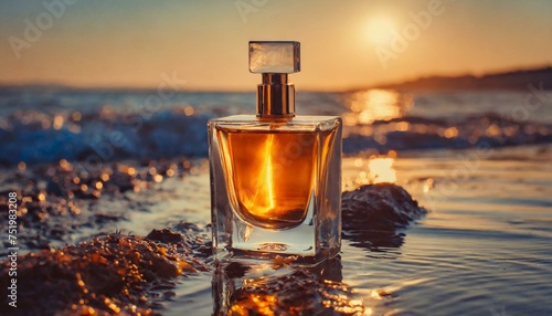 a bottle of perfume sitting on top of a table, a 3D render by Christopher Williams, cg society contest winner, magical realism, rendered in unreal engine, 