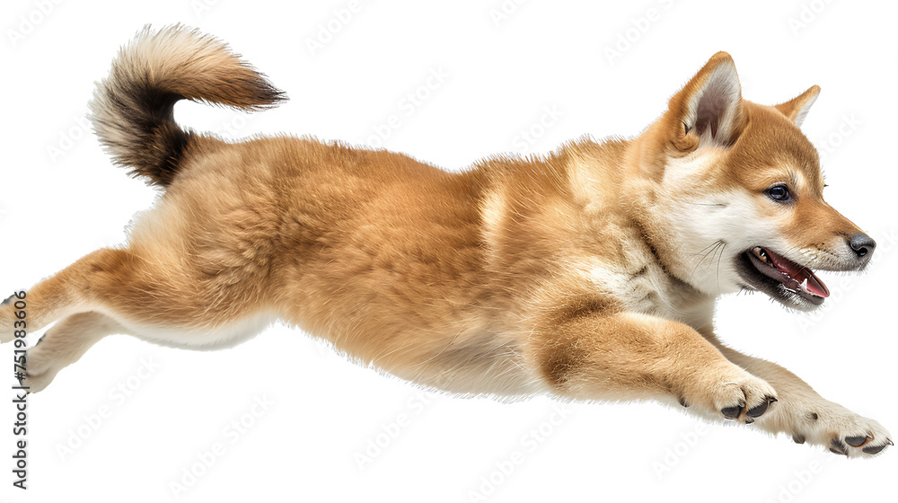 Healthy Shiba Inu dog jumping, isolated on transparent background Healthy Shiba Inu dog jumping, isolated on transparent background