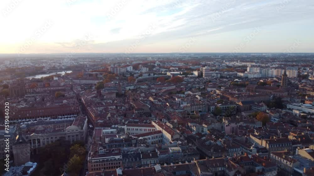 Aerial View Of Toulouse City At Sunrise In Occitania, Haute-Garonne, France. Aerial View Of Toulouse City At Sunrise In Occitania, Haute-Garonne, France.
