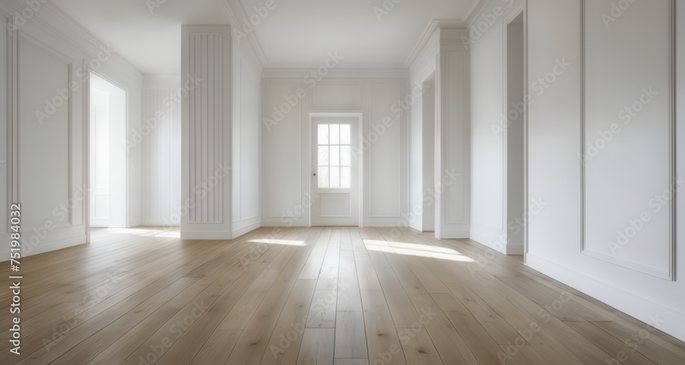 Elegant hallway with natural light and hardwood floors Elegant hallway with natural light and hardwood floors