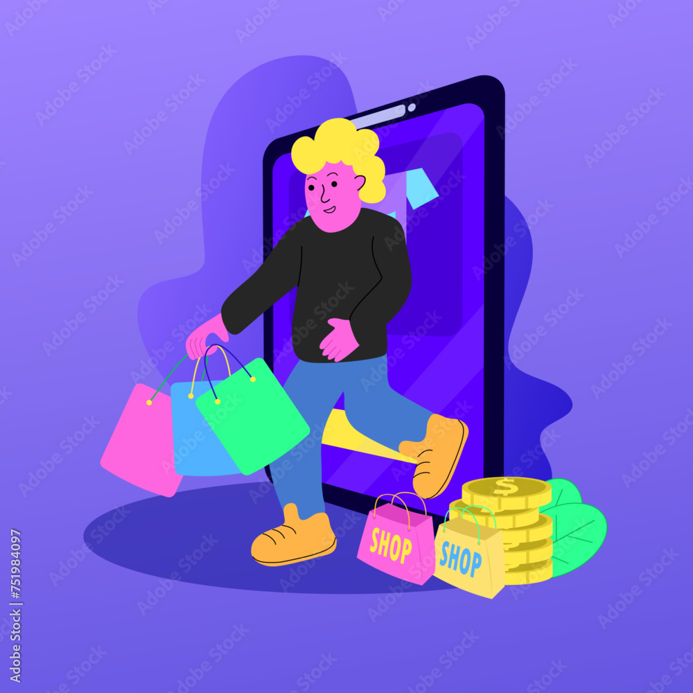 Fototapeta premium Hand drawn shopping cartoon illustration Vector in flat design