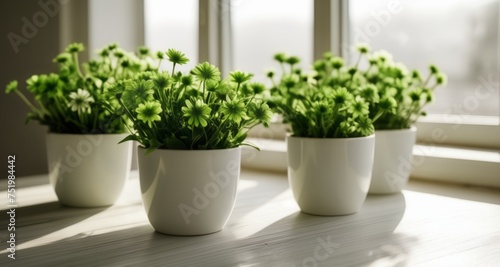  Brighten up your space with these vibrant green plants in white vases!