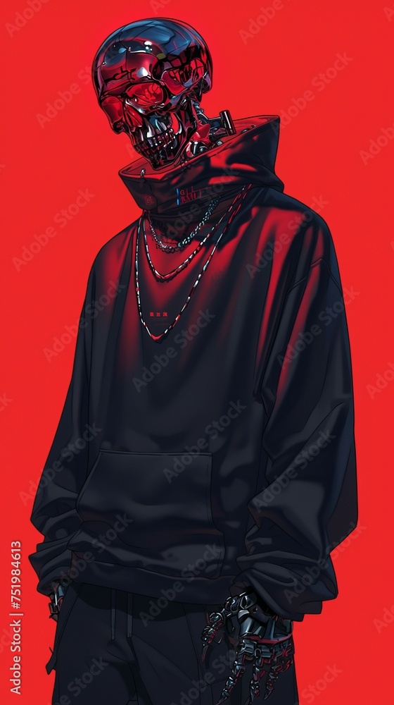 person wearing modern metallic skull with black fashion in a pose full body person wearing modern metallic skull with black fashion in a pose full body