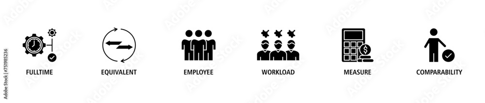 FTE banner web icon set vector illustration concept of full time equivalent with icon of full-time, equivalent, employee, workload, measure and comparability FTE banner web icon set vector illustration concept of full time equivalent with icon of full-time, equivalent, employee, workload, measure and comparability