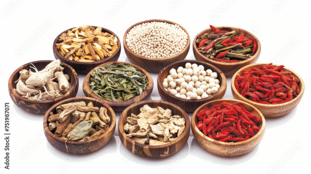 An assortment of traditional Chinese herbs including ginseng and goji berries used in combination with cupping therapy to enhance its healing properties. An assortment of traditional Chinese herbs including ginseng and goji berries used in combination with cupping therapy to enhance its healing properties.