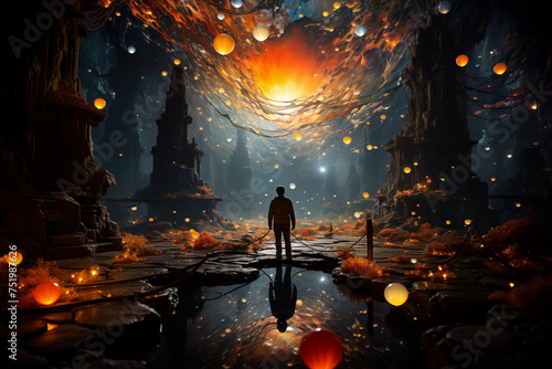 5D dimension captured in a mesmerizing image.The scene depicts a convergence of multiple realities with swirling colors distorted shapes and shimmering lights creating an otherworldly atmosphere.