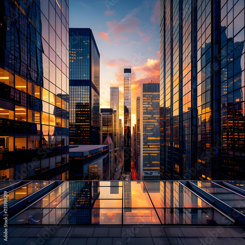 Urban Glow: Modern Skyscrapers at Sunset