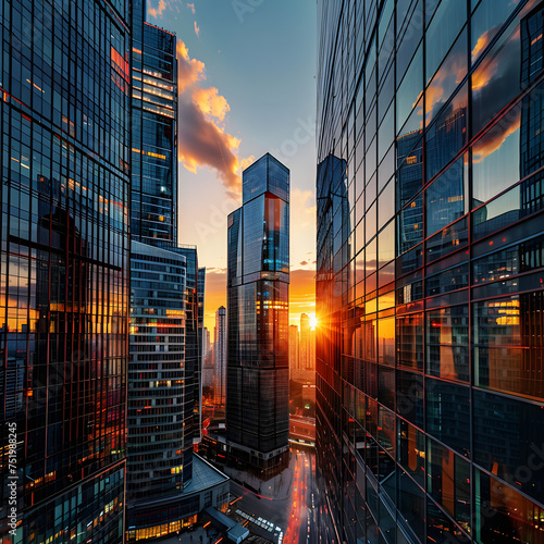 Urban Glow: Modern Skyscrapers at Sunset