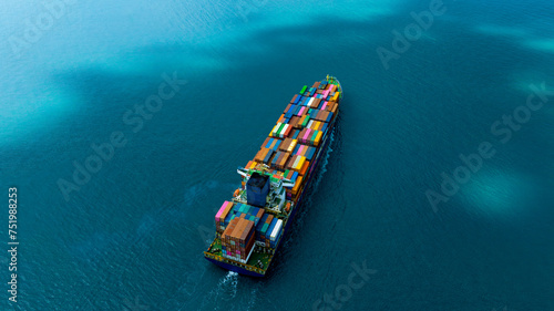 Aerial view of the freight shipping transport system cargo ship container. international transportation Export-import business, logistics, transportation industry concepts
