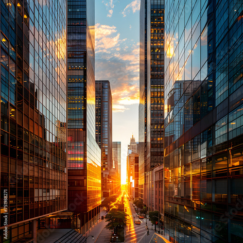 Urban Glow: Modern Skyscrapers at Sunset