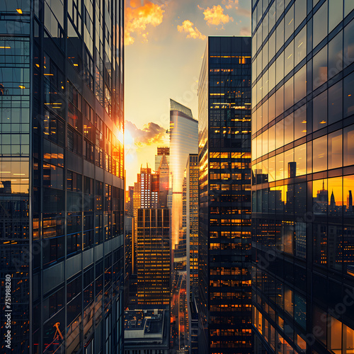 Urban Glow: Modern Skyscrapers at Sunset