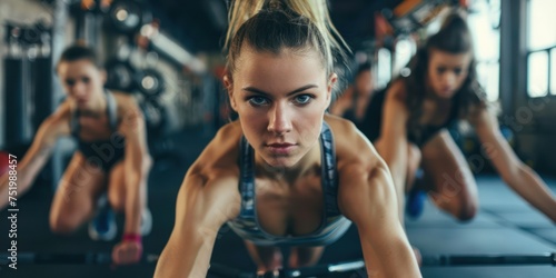 portrait of a woman in gym doing exercise 