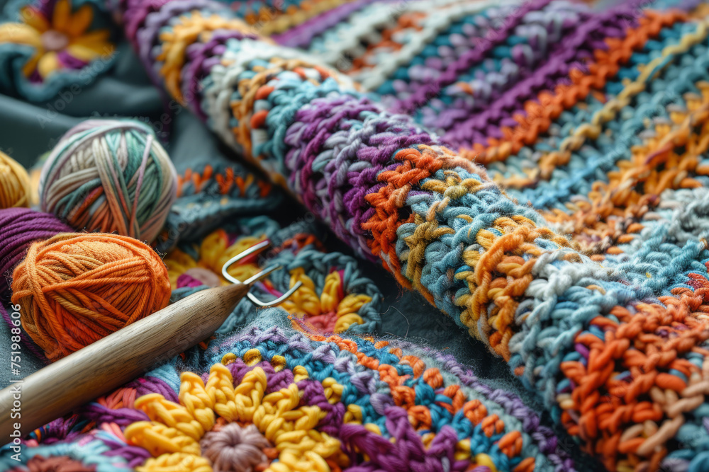 Close-up of colorful knitting