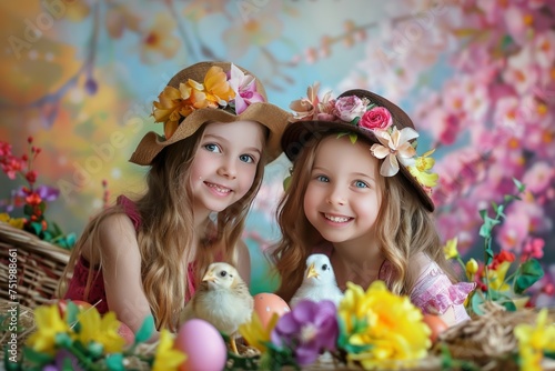 two girls in beautiful easter photo zone