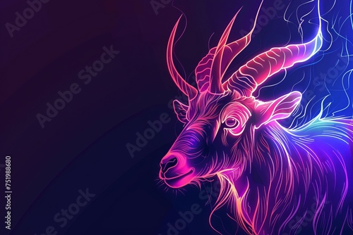neon lights style image of beautiful goat markhor photo
