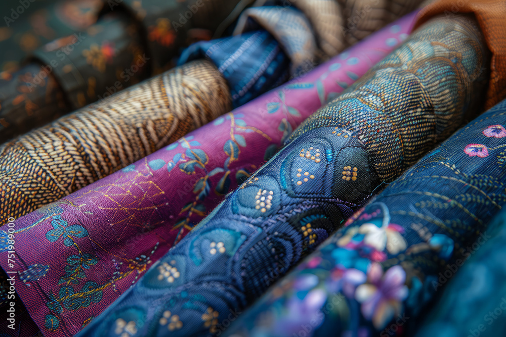 Close-up colourful Stacks in a Fabric Store Close-up colourful Stacks in a Fabric Store