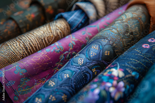 Close-up colourful Stacks in a Fabric Store