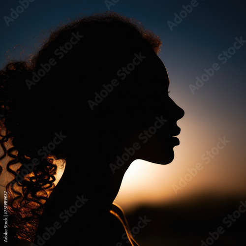 Woman's face silhouette in backlight