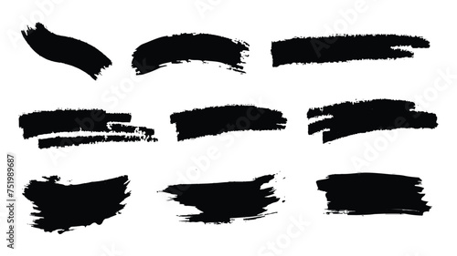 Set of brush Icon. Grunge black design elements paint roller, brush strokes. Black paint grunge brush stroke vector background 
