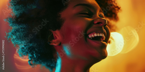 afro hair young african woman laughing, generative AI