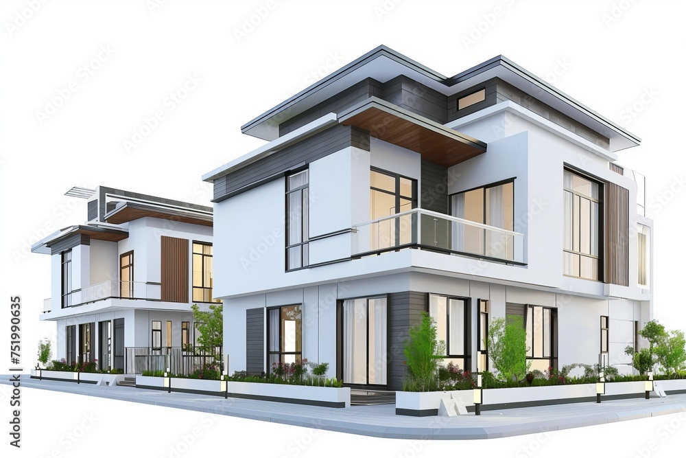 Contemporary duplex houses, on isolated white background, Generative AI Contemporary duplex houses, on isolated white background, Generative AI