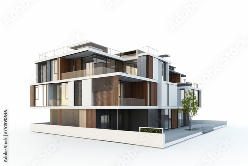 Contemporary duplex houses, on isolated white background, Generative AI © Box Milk