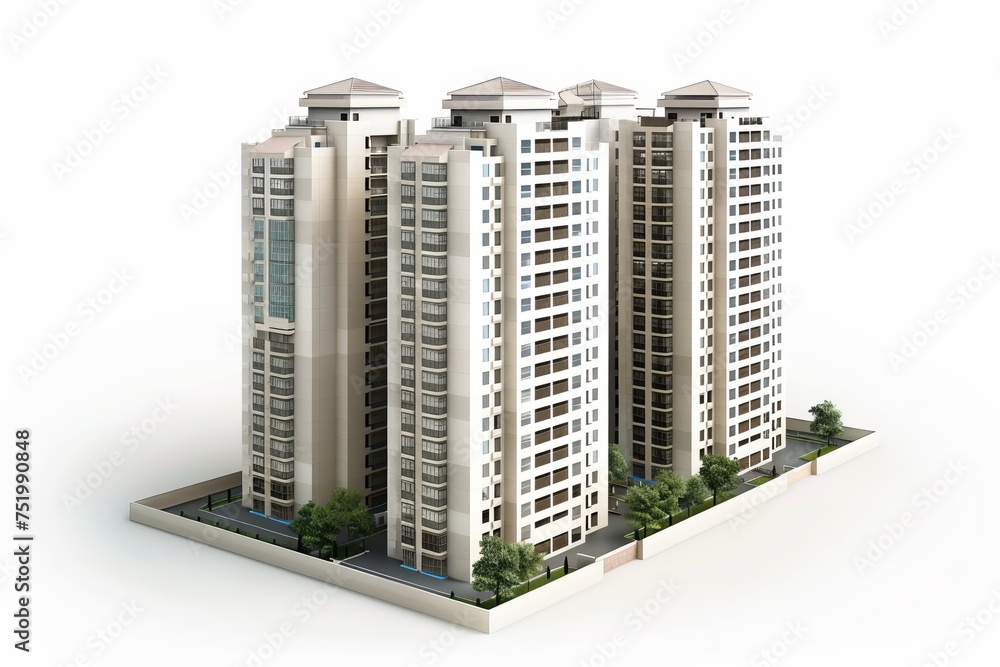 Luxury high-rise apartment complex, on isolated white background, Generative AI Luxury high-rise apartment complex, on isolated white background, Generative AI