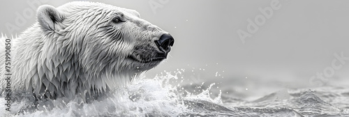 polar bear in water,
Graphic portrait of polar bear close-up of white photo