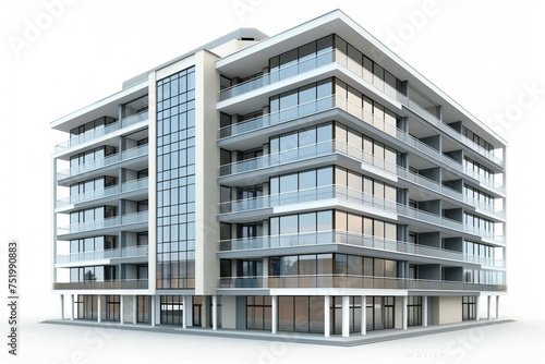 Modern condominium building, on isolated white background, Generative AI © Box Milk