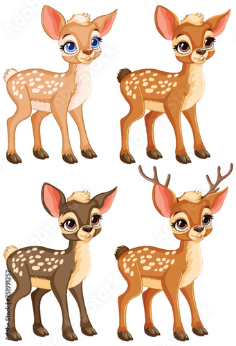 Four cute cartoon fawns with expressive eyes