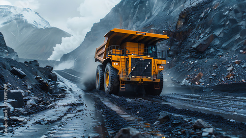 Industrial factory with belt conveyor in open pit mining. Construction site, industrial machine for stone crushing. photo