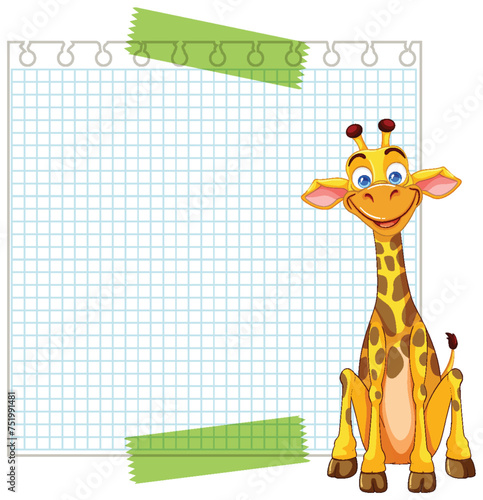 Vector illustration of a giraffe with empty paper