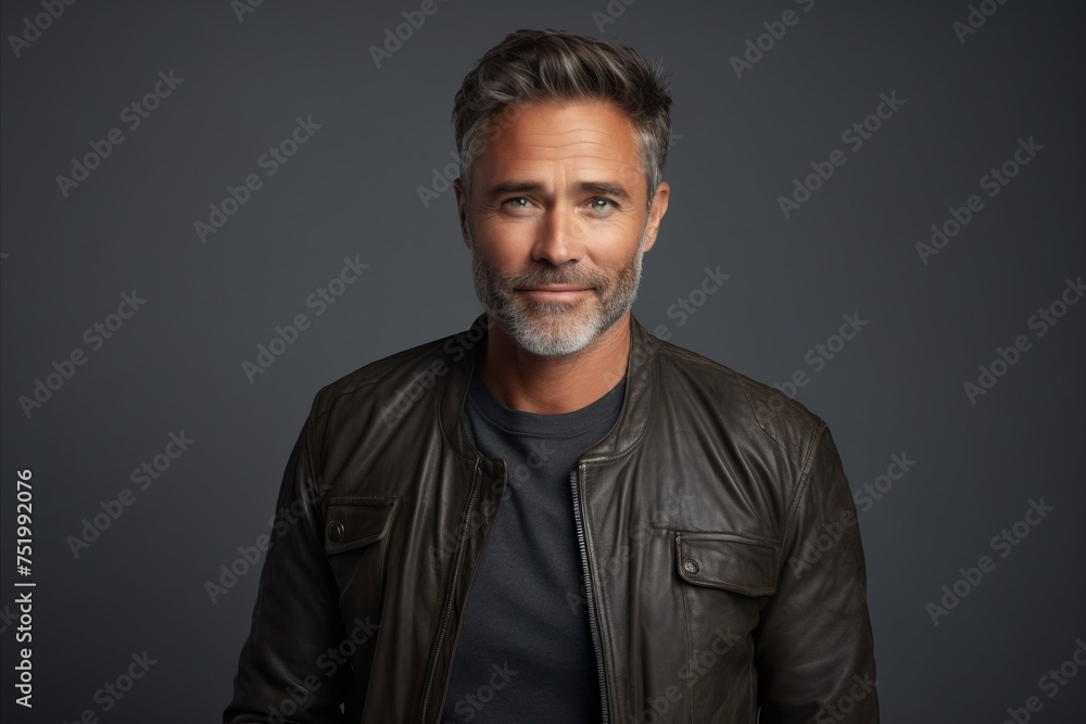Portrait of a handsome mature man in leather jacket. Men's beauty, fashion. Portrait of a handsome mature man in leather jacket. Men's beauty, fashion.