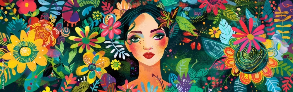 Floral Woman Portrait with Vibrant Nature Backdrop
Floral Woman Portrait with Vibrant Nature Backdrop