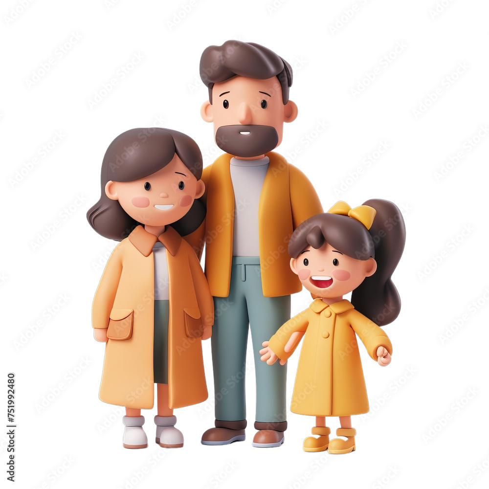 Isolated Cartoon Family with Mom Dad and Child Isolated Cartoon Family with Mom Dad and Child