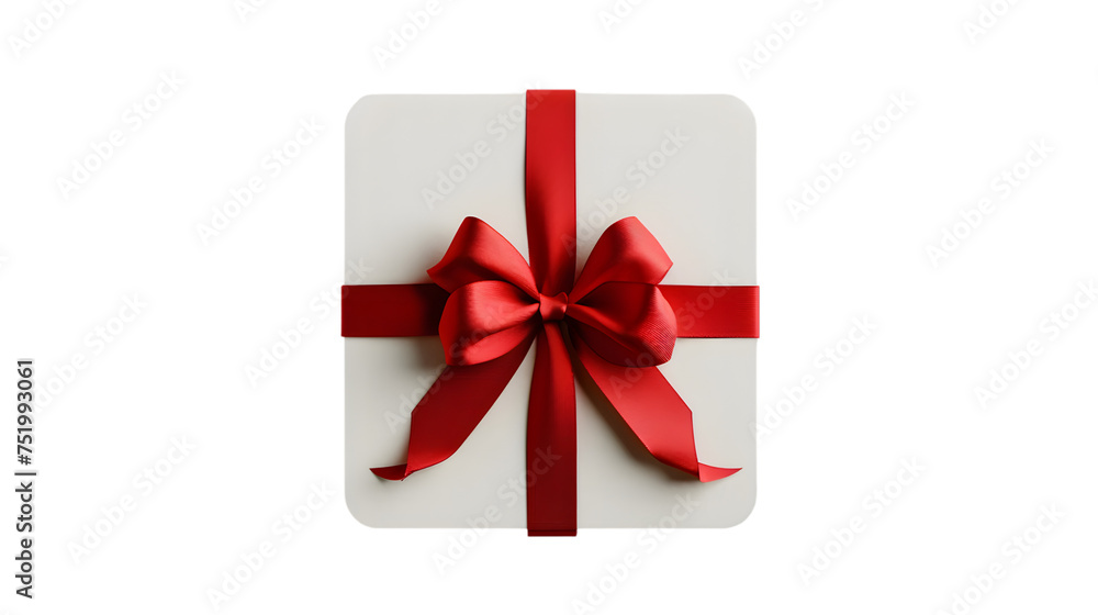 Blank white rounded square sign or empty white present mock up button signboard with red gift ribbon bow isolated on transparent background Blank white rounded square sign or empty white present mock up button signboard with red gift ribbon bow isolated on transparent background