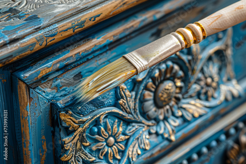 Close-up photo of wood painting or repair wooden furniture