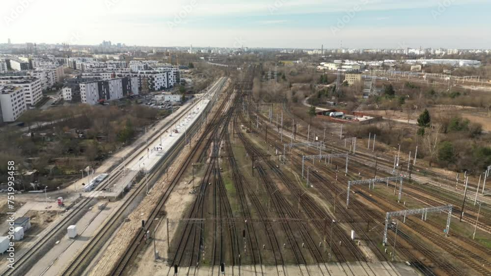 Aerial video above the railway station of the city of Warsaw. Poland Aerial video above the railway station of the city of Warsaw. Poland
