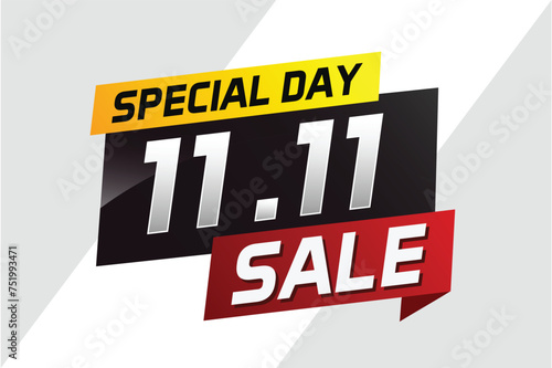 11.11 Special day sale word concept vector illustration with ribbon and 3d style for use landing page, template, ui, web, mobile app, poster, banner, flyer, background, gift card, coupon

