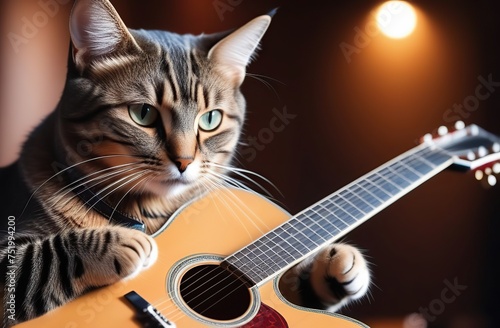 cat playing guitar, trending on artstation, sharp focus, studio photo, intricate details, highly detailed,