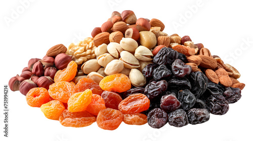 Different dried fruits and nuts. Pile of various dried fruits for compote isolated on transparent background