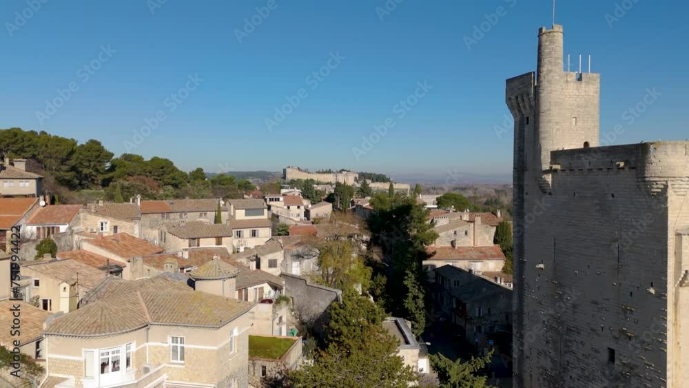 Aerial tour of surroundings Philippe le Bel Tower, Rhone River, Avignon, France Aerial tour of surroundings Philippe le Bel Tower, Rhone River, Avignon, France