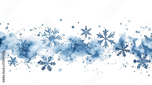 falling snowflakes drawn with blue watercolor paint isolated on transparent background