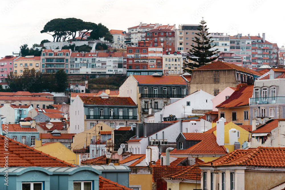 Colorful city views of Lisbon Portugal 