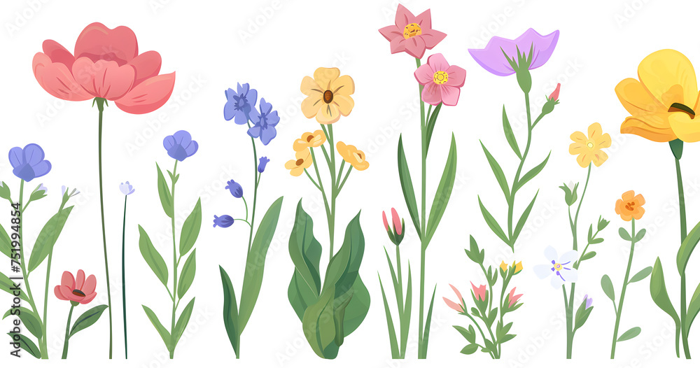 Spring flowers in the garden isolated on the white background. Summer background concept wallpaper